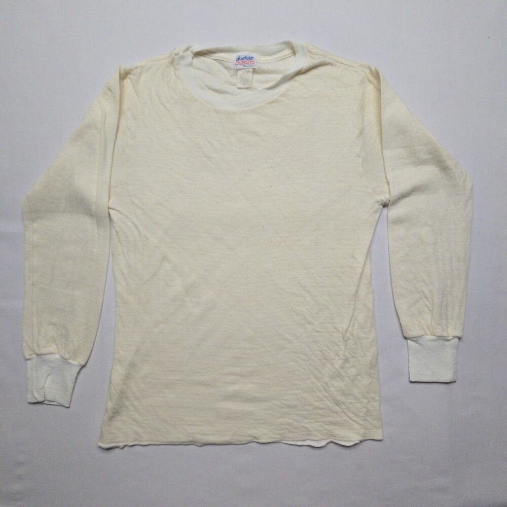 Vintage Duofold Mens Thermal Long Sleeve Shirt Cream Wool Blend L 70s